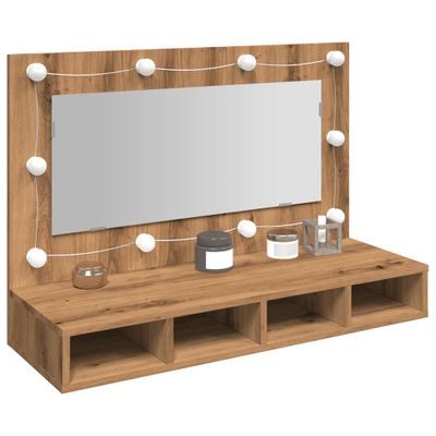 vidaXL Zrkadlová skrinka s LED diódou, dubový dekor, 90x31,5x62 cm