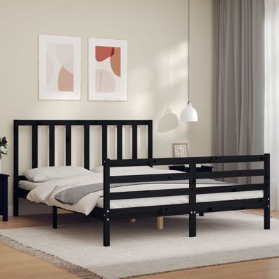 vidaXL Rám postele s čelom čierny masívne drevo King Size