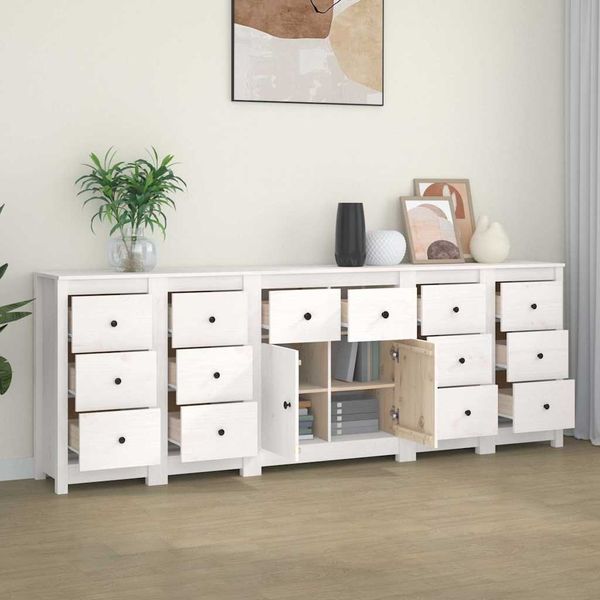 vidaXL Komoda biela 230x35x80 cm borovicový masív