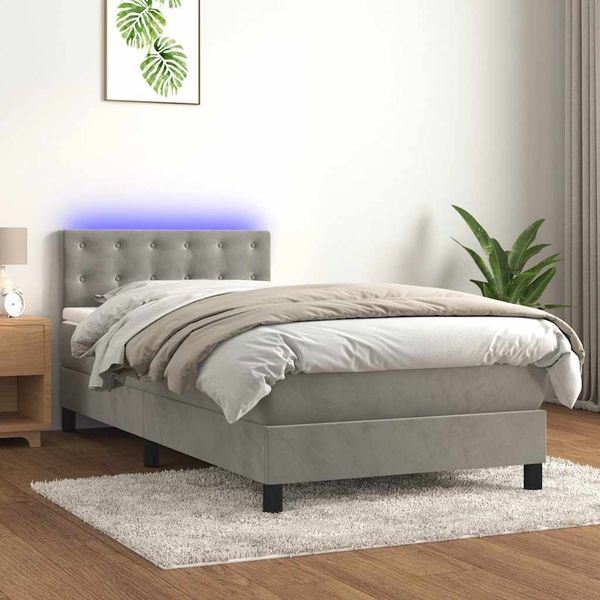 vidaXL Posteľ boxsping s matracom a LED bledosivá 80x200 cm zamat