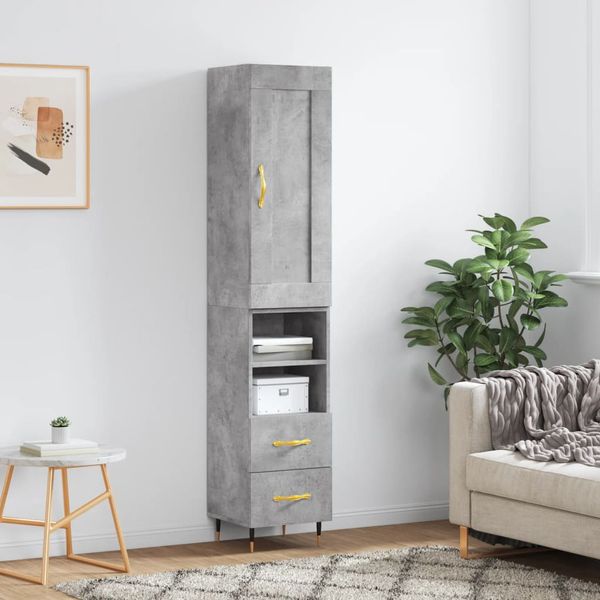 vidaXL Vysoká skrinka betónová sivá 34,5x34x180 cm spracované drevo