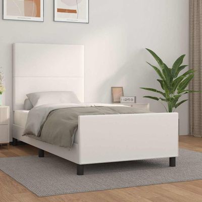 vidaXL Posteľný rám s čelom biely 100x200 cm umelá koža