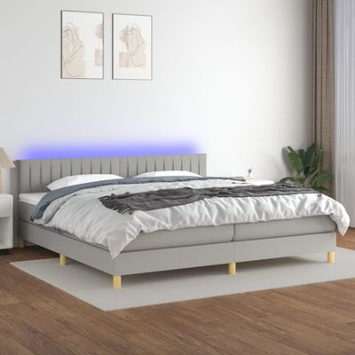 vidaXL Posteľ boxsping s matracom a LED bledosivá 200x200 cm látka