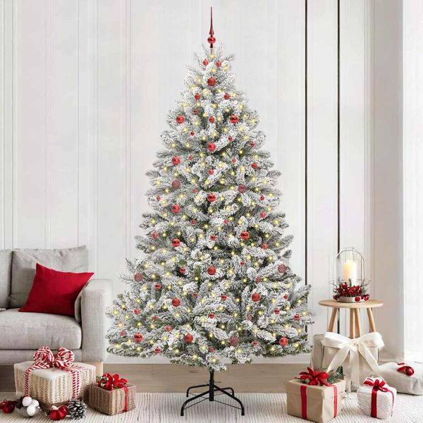 vidaXL Umelý vianočný stromček Zelená a biela 240 cm PVC a kov