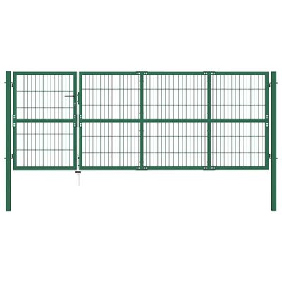 vidaXL Záhradná brána so stĺpikmi 350x120 cm oceľovo zelená
