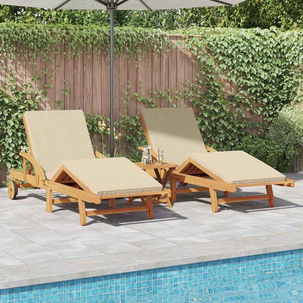 vidaXL Lehátko 2 pcs Béžová 200 x 67 x 84 cm Pevné akáciové drevo