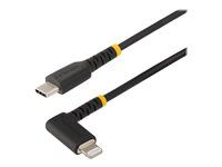 Right-Angled Heavy Duty Aramid Fiber USB Type-C to Lightning Charging/Sync Cord - Apple MFi Certified - Rugged iPhone Lightning Cable - Kábel Lightning - USB-C s kolíkmi (samec) do Lightning s kolíkmi (samec) - 1 m - čierna