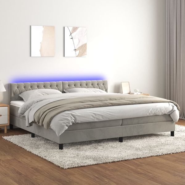 vidaXL Posteľ boxsping s matracom a LED bledosivá 200x200 cm zamat