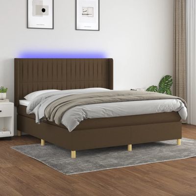 vidaXL Posteľ boxsping s matracom a LED tmavohnedá 160x200 cm látka
