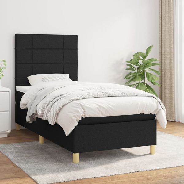 vidaXL Posteľný rám boxspring s matracom čierny 90x200 cm látka