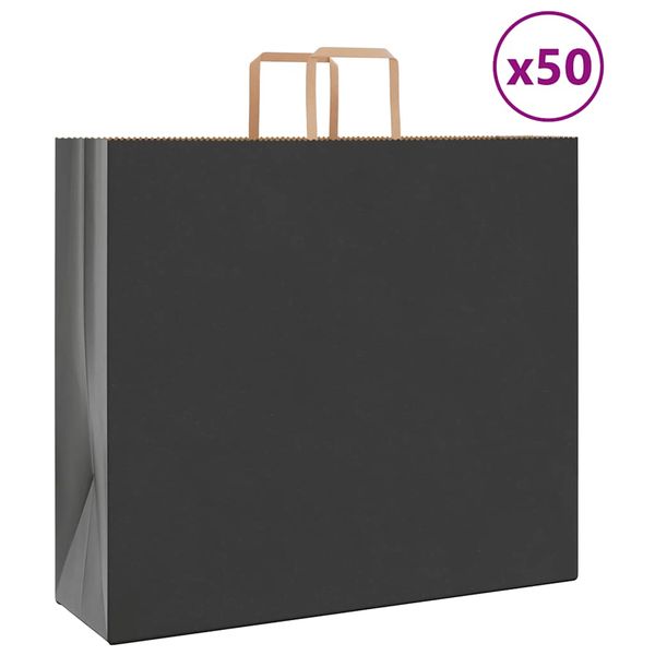 vidaXL Papierové tašky 50 ks s rúčkami, čierna, 54x15x49 cm