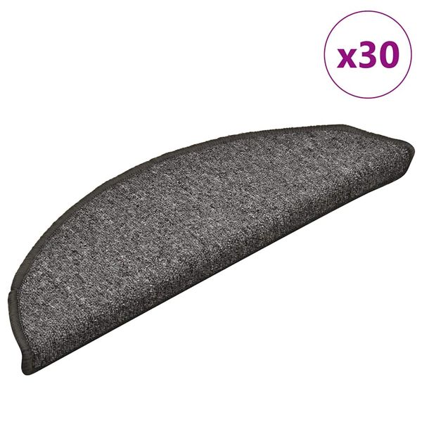 vidaXL Schodové rohože 30 ks 56x17x3 cm tmavošedé polkruhové