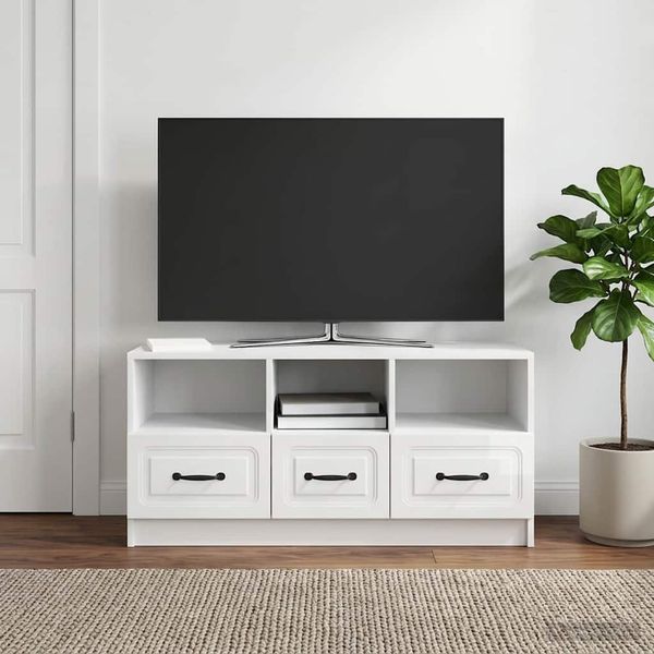 vidaXL TV skrinka Biela s vysokým leskom 102 x 34,5 x 47 cm