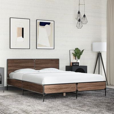 vidaXL Posteľný rám hnedý dub 135x190 cm kompozitné drevo a kov