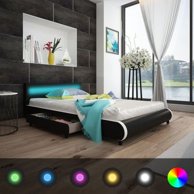 vidaXL Posteľ+matrac, pamäťová pena, LED, čierna, umelá koža 140x200cm