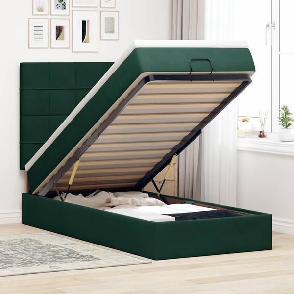 vidaXL Osmanský rám postele s matracmi tmavozelená 90x190 cm zamat