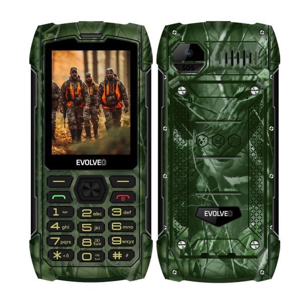 EVOLVEO StrongPhone H1, IP68 odolný Dual SIM telefón, 2,8'' LCD, 5000mAh, Powerbanka, lovec. kamufláž
