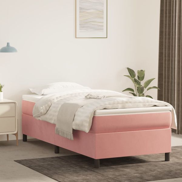 vidaXL Posteľný rám s boxspringom ružový 90x200 cm zamat