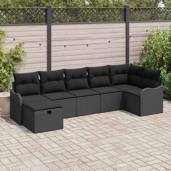 vidaXL Sada pohoviek s vankúšom s úložiskom 7 pcs Čierna polyratan