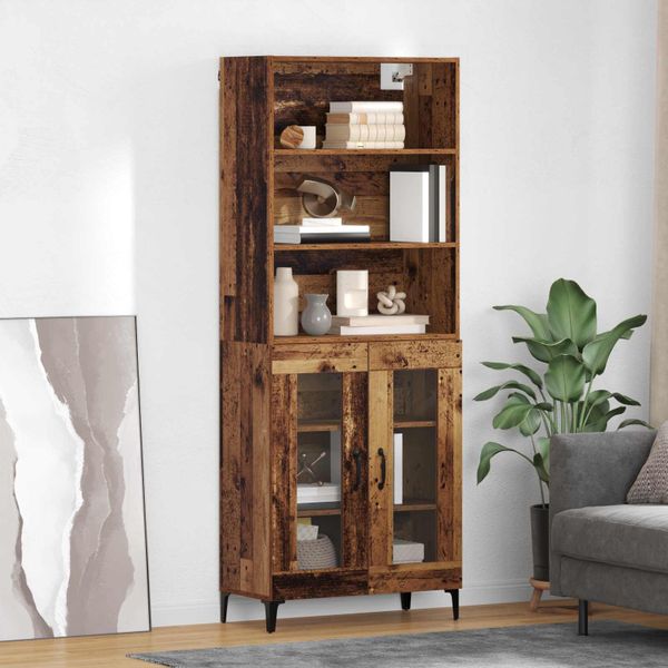 vidaXL Highboard Staré drevo 69,5 x 34 x 180 cm Kompozitné drevo