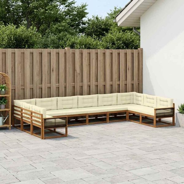 vidaXL Záhradná súprava gaučov s vankúšom 10 pcs Prírodná a krémová