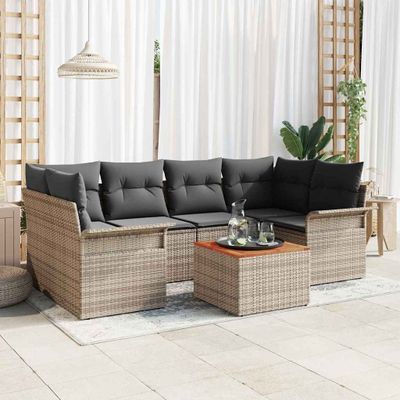vidaXL Súprava záhradných pohoviek s vankúšom 7 pcs Sivá polyratan