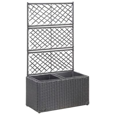 vidaXL Vyvýšený záhon+mriežka, 2 nádoby 58x30x107cm, polyratan, čierny