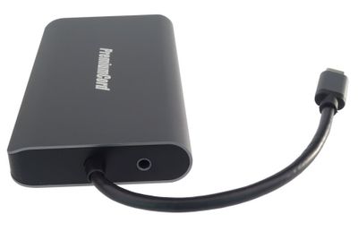 PremiumCord Prepočtový USB3.1 typ C na HDMI+VGA+RJ45+2xUSB3.0+SD karta +3,5mm+PD charge Dokovacia stanica, USB typ C, HDMI, VGA, RJ-45, 2x USB 3.0, SD slot, 3,5 mm jack, 60W