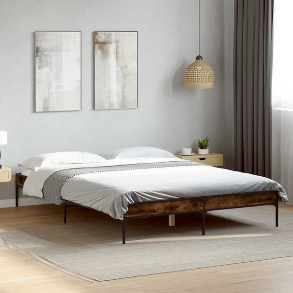 vidaXL Posteľný rám dymový dub 135x190 cm kompozitné drevo a kov
