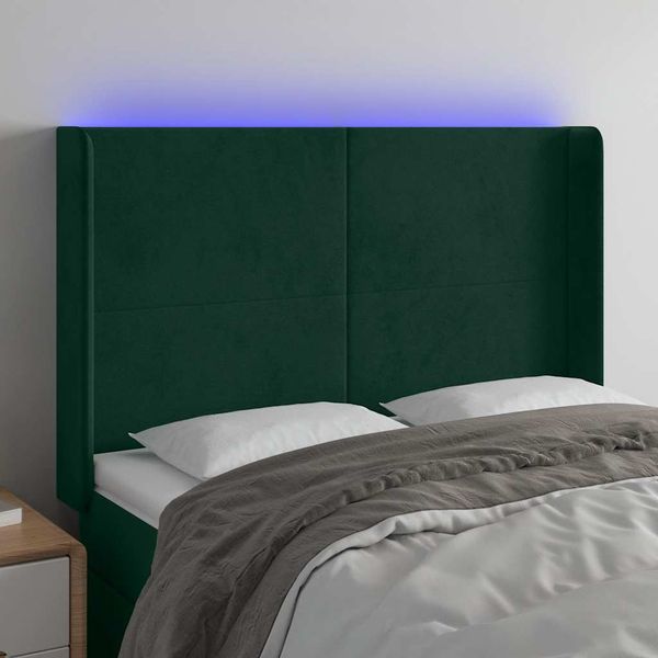 vidaXL Čelo postele s LED tmavozelené 147x16x118/128 cm zamat