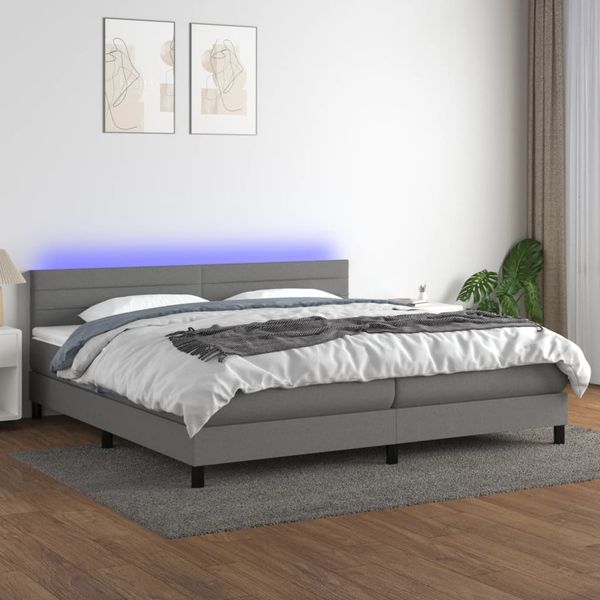 vidaXL Posteľ boxsping s matracom a LED tmavosivá 200x200 cm látka