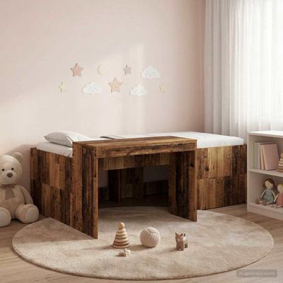 vidaXL Detská vysoká posteľ s pultom Staré drevo 98.5 x 200 cm