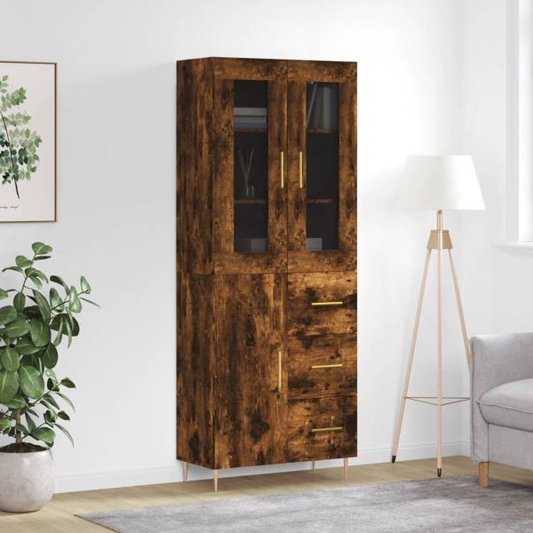 vidaXL Vysoká skrinka dymový dub 69,5x34x180 cm spracované drevo