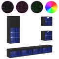 vidaXL TV nástenné jednotky s LED 5 ks Čierny dub 100 x 30 x 30 cm