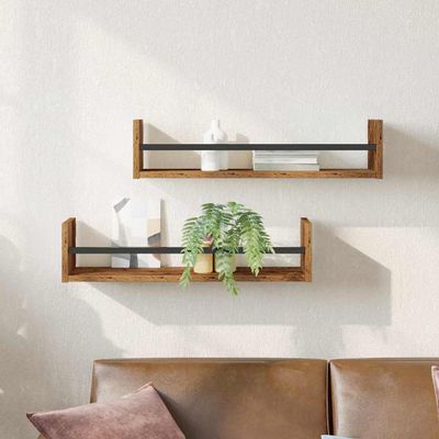 vidaXL Stenná polica Nástenný 2 pcs Staré drevo 60 x 16 x 14 cm