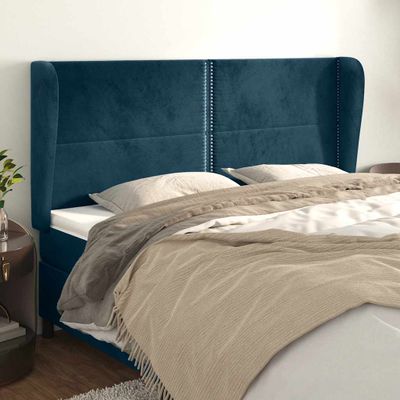 vidaXL Čelo postele so záhybmi tmavomodrá 163x23x118/128 cm zamat