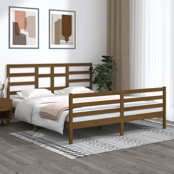 vidaXL Posteľný rám, medový, drevený masív 180x200 cm, Super King