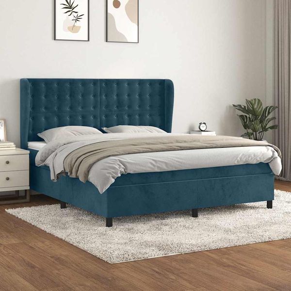 vidaXL Posteľný rám boxsping s matracom tmavomodrý 160x200 cm zamat