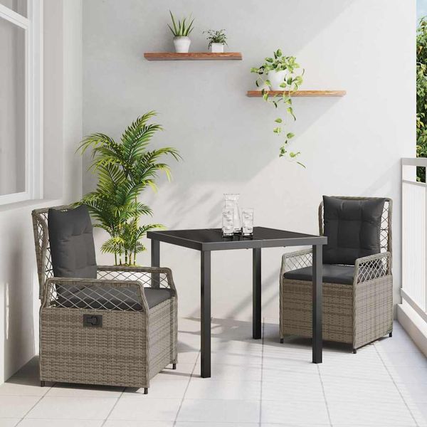 vidaXL Záhradný jedálenský set 3 pcs Sivá polyratan