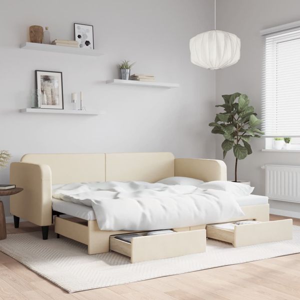 vidaXL Rozkladacia denná posteľ so zásuvkami krémová 80x200 cm látka