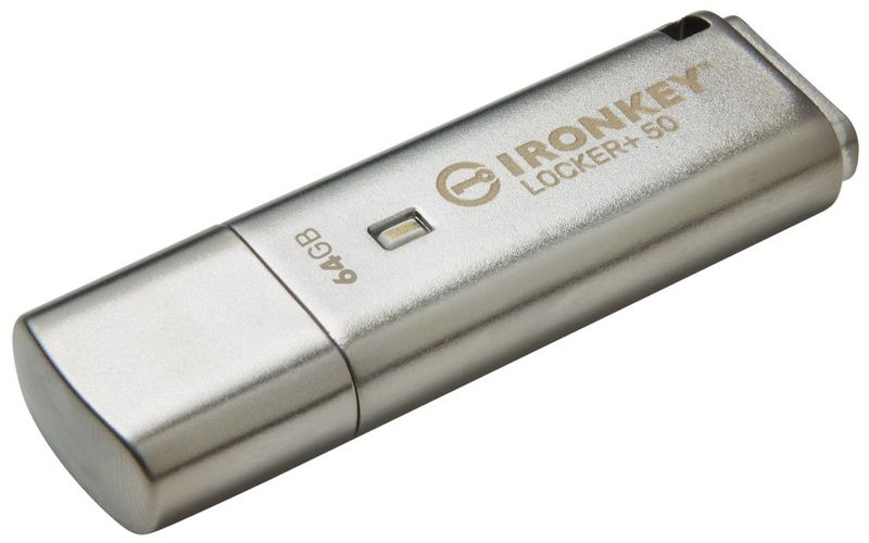 KINGSTON IronKey Locker+ 50  64GB / USB 3.2 / Šifrovanie XTS-AES Flashdisk, 64GB, USB 3.2 Gen1, kovový, šifrovanie XTS-AES, strieborný