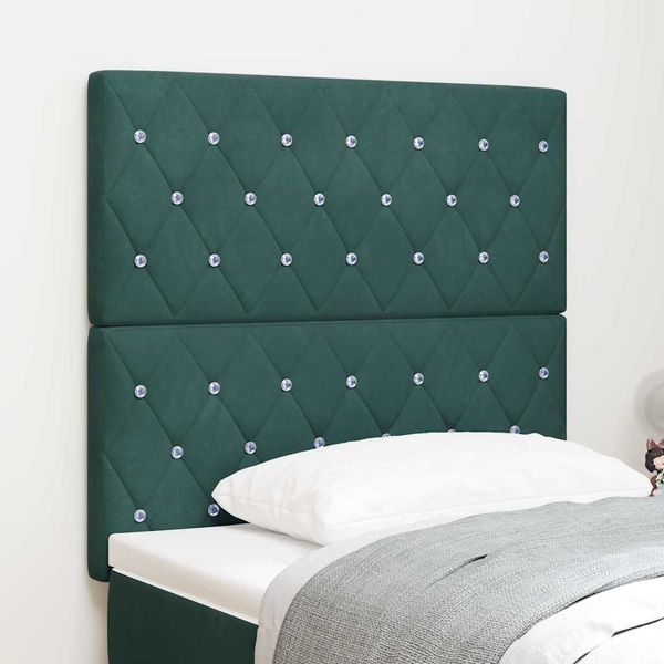 vidaXL LED hlavová doska s LED pásikmi Tmavozelená 90 cm Zamat