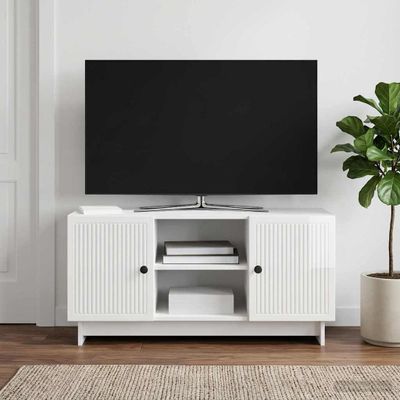 vidaXL TV skrinka 102 x 34,5 x 50 cm Biela s vysokým leskom
