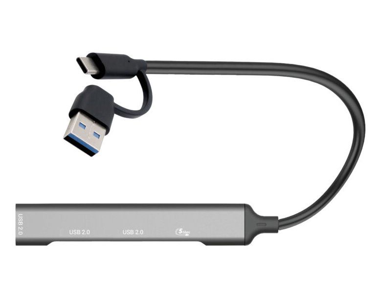 i-tec USB-A/USB-C Metal HUB 1x USB-C 3.1 + 3x USB 2.0 USB Hub, externý, USB-A/USB-C na 1× USB-C a 3× USB 2.0, kovový, sivý