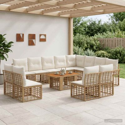 vidaXL Súprava záhradných pohoviek 13 ks Prírodná a krémovo biela