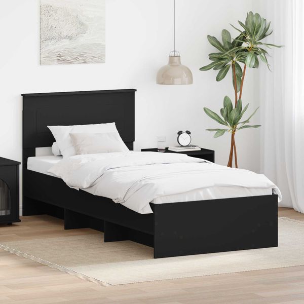 vidaXL Rám postele s čelnou doskou Čierna 90 x 200 cm Kompozitné drevo