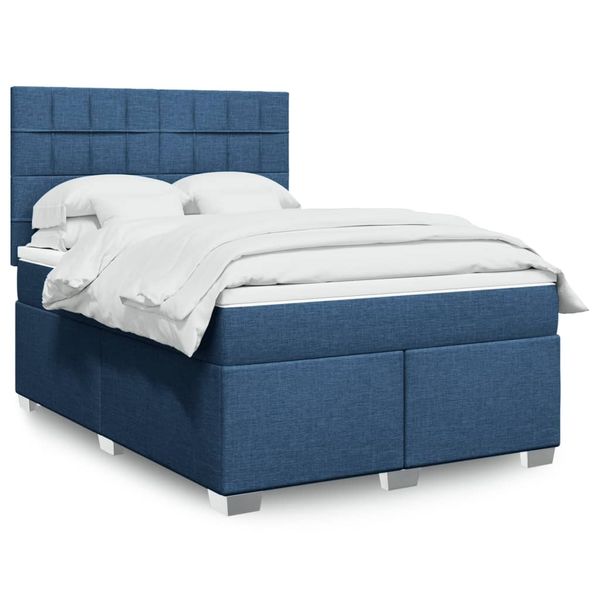 vidaXL Posteľný rám boxspring s matracom modrý 140x200 cm látka