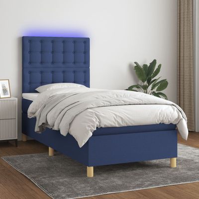 vidaXL Posteľ boxsping s matracom a LED modrá 80x200 cm látka