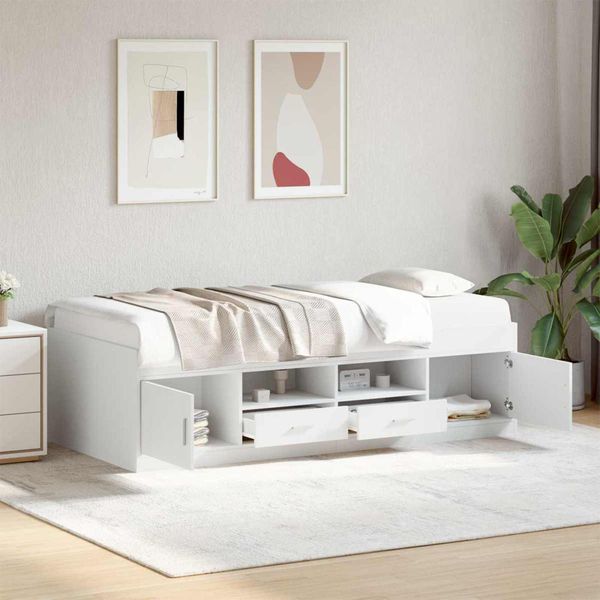vidaXL Rám postele so skladom Biela 80 x 200 cm Kompozitné drevo