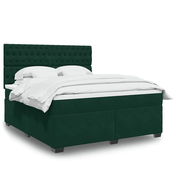 vidaXL Posteľný rám boxsping s matracom tmavozelený 180x200 cm zamat